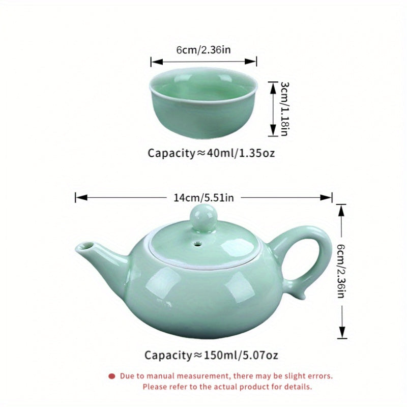 7-head celadon tea set, one pot and six cups, Kung Fu tea set for guests, home and office use, ceramic teapot, koi tea cup, one pot and six cups, creative koi drinking tea cup, lid bowl teapot, Kung Fu tea ceremony tea set