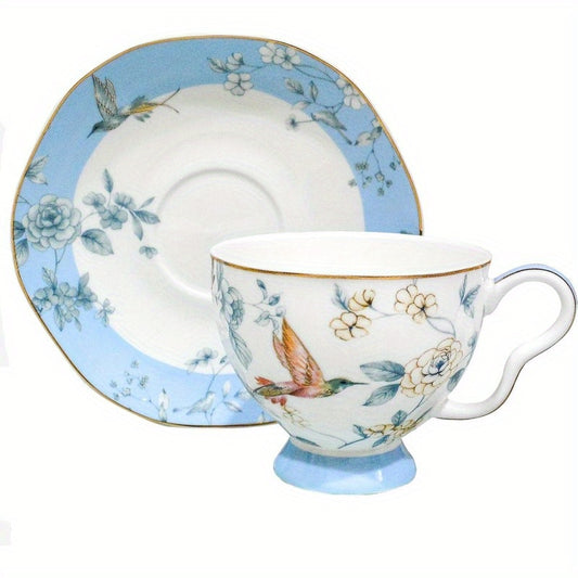 Bone China Tea Cup and Saucer Set Bone China Coffee Cups and Saucers Vintage Blue and White TeaCups snd Saucers Gift for Mom Friend Tea Party light blue
