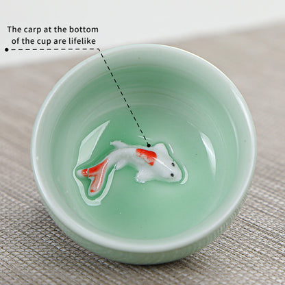 7-head celadon tea set, one pot and six cups, Kung Fu tea set for guests, home and office use, ceramic teapot, koi tea cup, one pot and six cups, creative koi drinking tea cup, lid bowl teapot, Kung Fu tea ceremony tea set