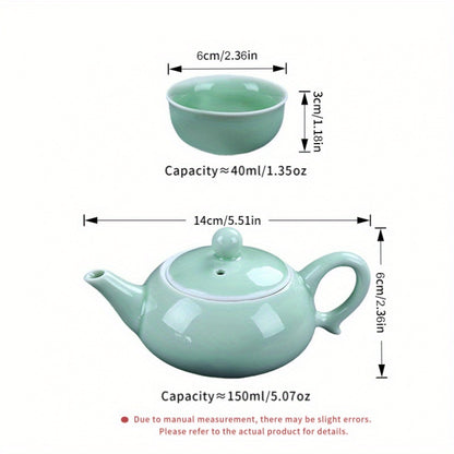 7-head celadon tea set, one pot and six cups, Kung Fu tea set for guests, home and office use, ceramic teapot, koi tea cup, one pot and six cups, creative koi drinking tea cup, lid bowl teapot, Kung Fu tea ceremony tea set