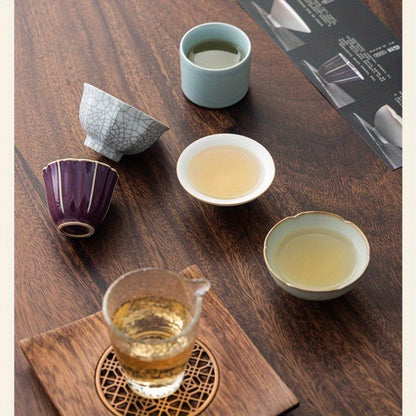 Five famous kiln collections Handmade ceramic teacup tea cup gift box set, high-end tea cup master cup tea set, home office business gifts, company Mid-Autumn Festival gifts, collection-level gifts