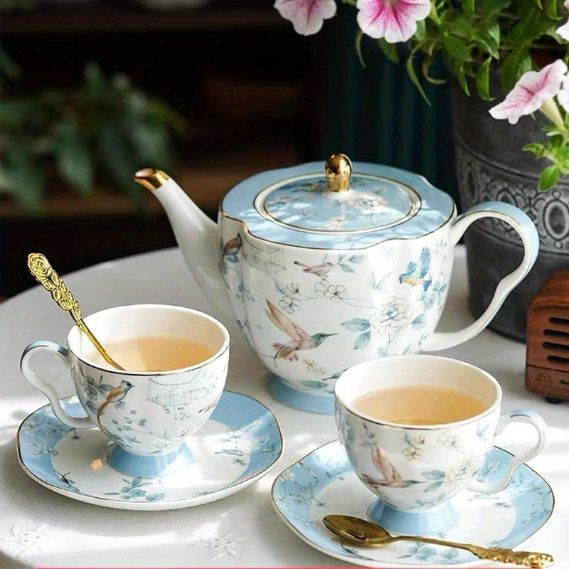 Bone China Tea Cup and Saucer Set Bone China Coffee Cups and Saucers Vintage Blue and White TeaCups snd Saucers Gift for Mom Friend Tea Party light blue