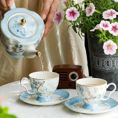 Bone China Tea Cup and Saucer Set Bone China Coffee Cups and Saucers Vintage Blue and White TeaCups snd Saucers Gift for Mom Friend Tea Party light blue
