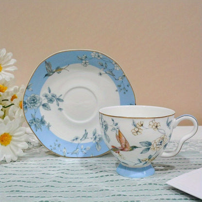 Bone China Tea Cup and Saucer Set Bone China Coffee Cups and Saucers Vintage Blue and White TeaCups snd Saucers Gift for Mom Friend Tea Party light blue