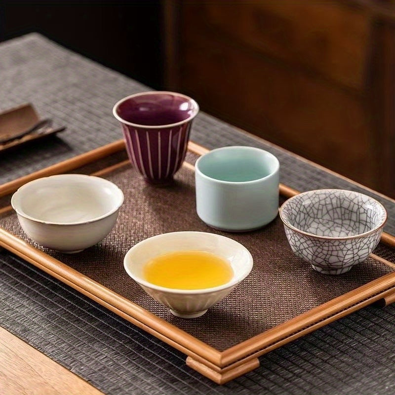 Five famous kiln collections Handmade ceramic teacup tea cup gift box set, high-end tea cup master cup tea set, home office business gifts, company Mid-Autumn Festival gifts, collection-level gifts