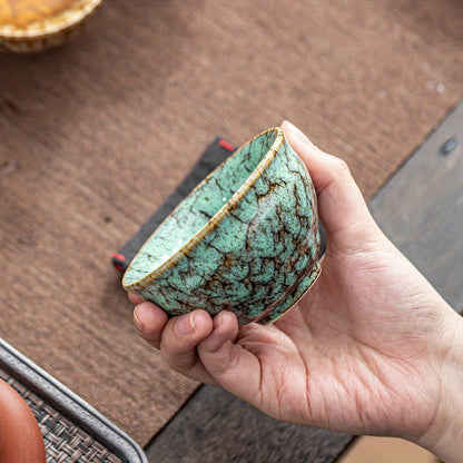 1 Set of 5 Handmade Jianzhan Ceramic Tea Cups, Traditional Kiln-Changed Five-Element Kung Fu Tea Cups, Glazed Porcelain, Suitable for Business Gifts, Office And Home Use- Artistic, Elegant, Unique