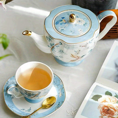 Bone China Tea Cup and Saucer Set Bone China Coffee Cups and Saucers Vintage Blue and White TeaCups snd Saucers Gift for Mom Friend Tea Party light blue