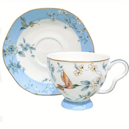 Bone China Tea Cup and Saucer Set Bone China Coffee Cups and Saucers Vintage Blue and White TeaCups snd Saucers Gift for Mom Friend Tea Party light blue